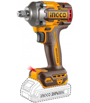 Ingco COSLI23056 20V Lithium-Ion 2-in1 Cordless Brushless Impact Wrench + Work Light Combo Set