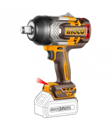 Ingco COSLI250782 20V Cordless 5.0 Ah 4-in-1 Cordless Combo Set - 1350 & 850 Nm Impact Wrench + 2 LED Lamps