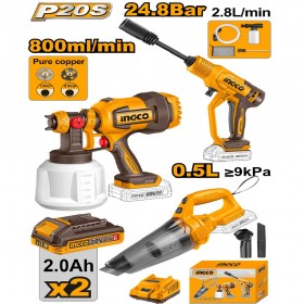 Ingco COSLI230522 20V Sprayer, Vacuum, HP Washer 3PCS Combo Set