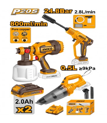 Ingco COSLI230522 20V Sprayer, Vacuum, HP Washer 3PCS Combo Set
