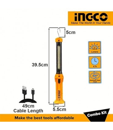 Ingco COSLI23011 20V 300Nm Brushless Cordless Impact Wrench + Worklight Combo Set
