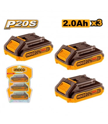 Ingco COSLI240311 3 x 20V Lithium-Ion 2.0 Ah Battery Value Pack