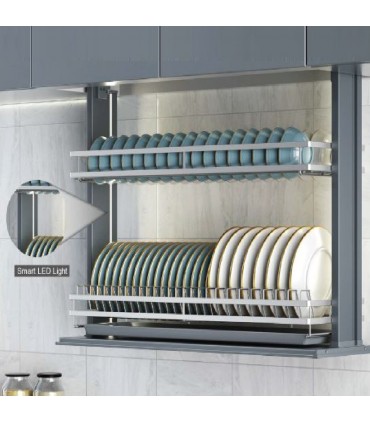 ecoWare Intellie LED Stainless Steel SUS304 Smart Lift Up Dish Rack - Dark Grey