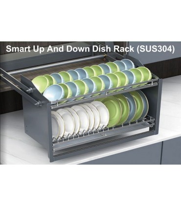 ecoWare Intellie SUS304 Touch Control LED Smart Up And Down Dish Rack - Dark Grey