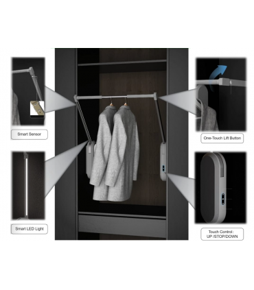 ecoWare Intellie CL1-DG LED Touch Control Smart Electric Lift Wardrobe Hanger - Dark Grey