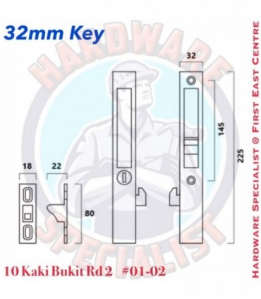 32mm Aluminum Sliding Door Flush Lock (Key)