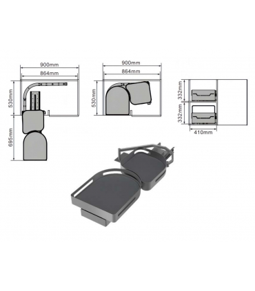 Moco MTD0205 Pull-Out Single Layer Magic Corner Basket - Grey