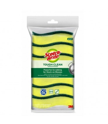 3M Scotch-Brite Tough Clean Powerful and Durable Scrub Sponges - 6 Pieces
