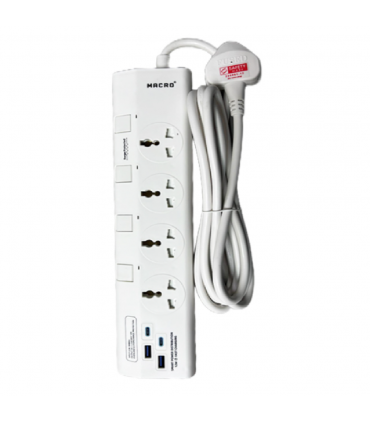 Macro MA-WN94UA 4 Outlets & 4 USB Ports Fire Retardant Extension Socket