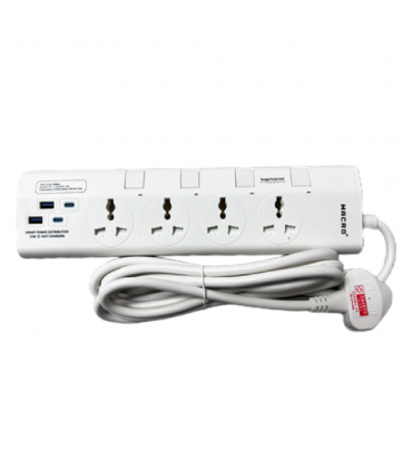 Macro MA-WN94UA 4 Outlets & 4 USB Ports Fire Retardant Extension Socket