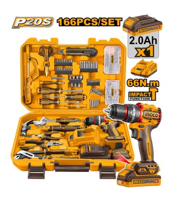 Ingco HKTHP41662 20V Lithium-Ion 2.0Ah 66Nm Cordless Impact Drill 166