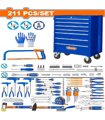 Wadfow WHS3211 7 Drawers Rolling Cabinet with 211 Pieces Tool Set