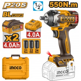 Ingco CIWLI2055 2x20V Brushless 550Nm 1/2" Cordless Impact Wrench Set