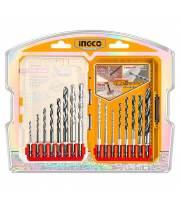 Ingco AKDL11608 Multi-Material Hex Shank Drill Bit Set - 16 Pieces