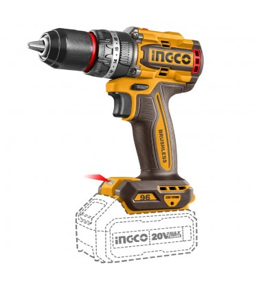 Ingco CIDLI20968 2 x 20V Lithium-Ion 4.0Ah Brushless 96Nm Cordless Impact Drill Set