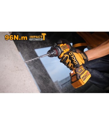 Ingco CIDLI20968 2 x 20V Lithium-Ion 4.0Ah Brushless 96Nm Cordless Impact Drill Set