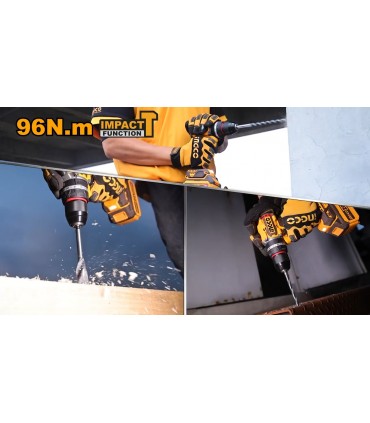 Ingco CIDLI20968 2 x 20V Lithium-Ion 4.0Ah Brushless 96Nm Cordless Impact Drill Set