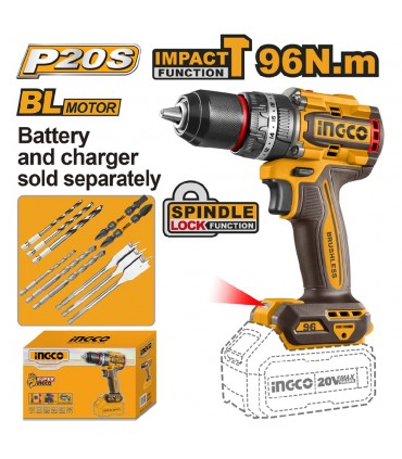 Ingco CIDLI209681 20V Lithium-Ion Brushless Cordless Impact Drill - Bare Unit
