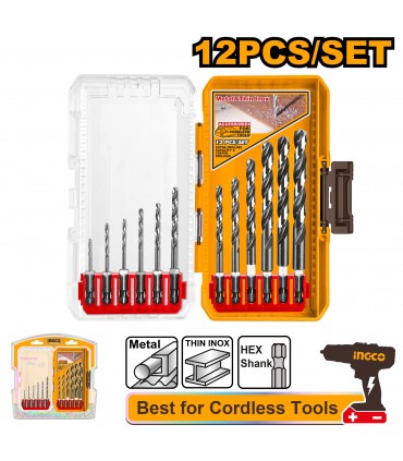 Ingco AKDL11206 HSS 12 Pieces Hex Shank Drill Bit Set