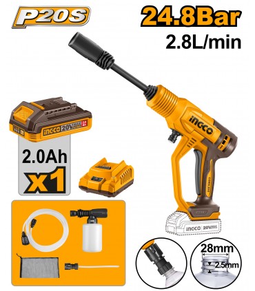 Ingco CPWLI20362 20V Lithium-Ion 24.8 Bar Pressure Washer