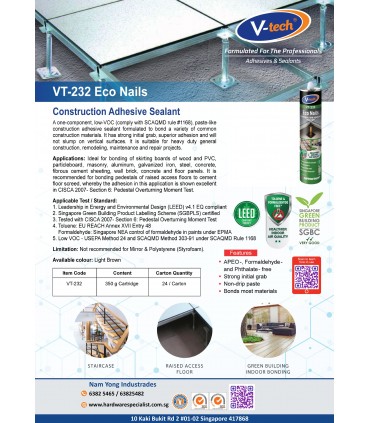V-Tech VT-232 Eco Nails Construction Adhesive Sealant (Low VOC)