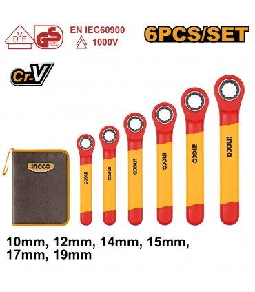 Ingco HKISPA0603 6-Piece Insulated Ratchet Wrench Set 10-19mm