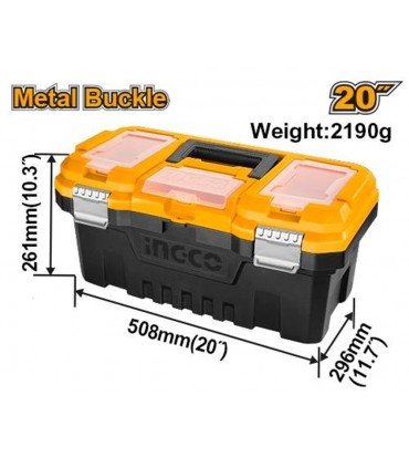 Ingco PBX2002 20 Inch Plastic Tool Box Metal Latch with Top Organiser