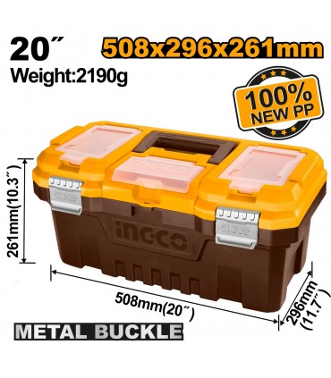 Ingco PBX2002 20 Inch Plastic Tool Box Metal Latch with Top Organiser