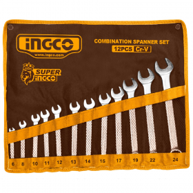 Ingco HKSPA1142 12 Pieces CRV Spanner Set  with Storage Pouch - 6-24mm