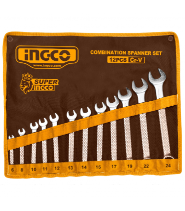 Ingco HKSPA1142 12 Pieces CRV Spanner Set  with Storage Pouch - 6-24mm