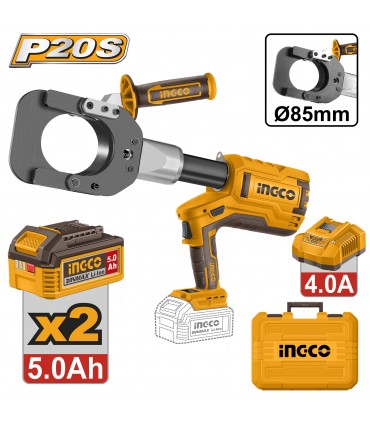 Ingco CRCLI2005 2x20V Lithium-ion 5.0Ah 85mm Cordless Hydraulic Cable Cutter Kit