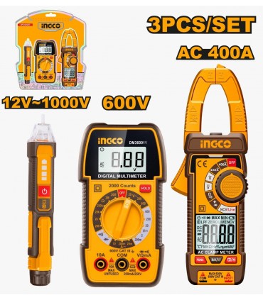 Ingco DM3068 Digital Multimeter AC Clamp Meter Detector Test Kit - 3 Pieces