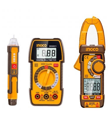 Ingco DM3068 Digital Multimeter AC Clamp Meter Detector Test Kit - 3 Pieces