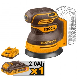 Ingco CROSLI20021 20V Lithium-Ion 125mm Brushless Cordless Random Orbit Sander Kit