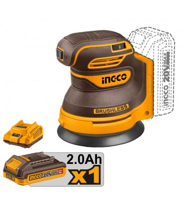 Ingco CROSLI20021 20V Lithium-Ion 125mm Brushless Cordless Random Orbit Sander Kit
