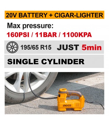 Ingco CACLI2012 20V 160 PSI Cordless Auto Air Compressor - Bare Unit