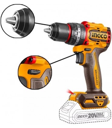 Ingco CIDLI20558 2x20V Lithium-Ion 2.0 Ah 55Nm Brushless Impact Drill Set