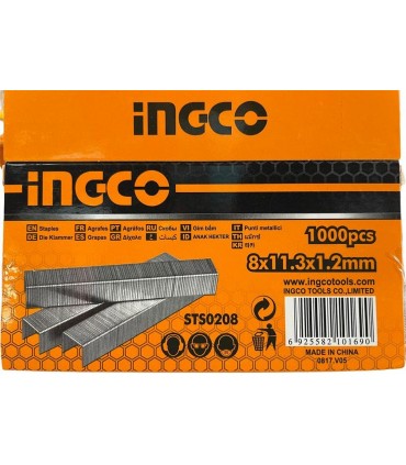 Ingco STS0208 Staples 1000 Pieces - 08mm x 1.2mm