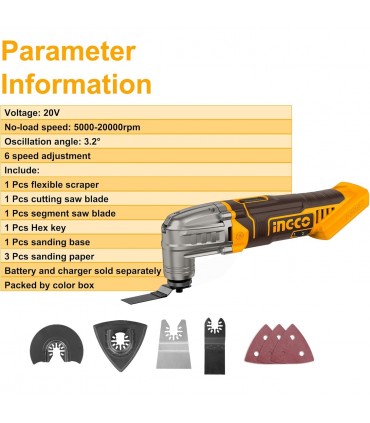 Ingco CMLI2022 20V Lithium-Ion Cordless Multi Tool - Bare Unit