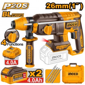 Ingco CRHLI262085 2x20V Brushless 26MMØ Rotary Hammer Drill Kit