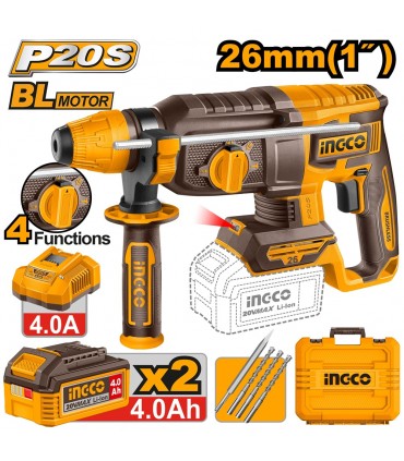 Ingco CRHLI262085 2x20V Brushless 26MMØ Rotary Hammer Drill Kit