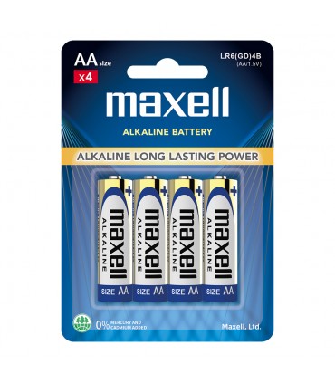 Maxell LR6(GD)4B AA Alkaline Batteries - 4 Pieces