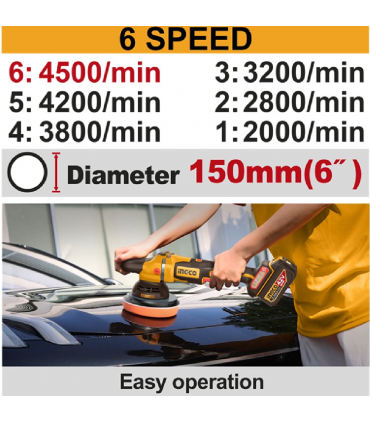 Ingco APLI20158 20V Lithium-Ion 4.0 Ah 6-inch Brushless Cordless Angle Polisher