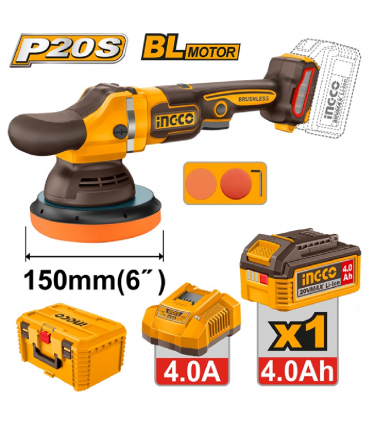 Ingco APLI20158 20V Lithium-Ion 4.0 Ah 6-inch Brushless Cordless Angle Polisher