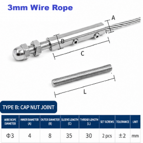 Stainless Steel Wire Rope Cap Nut Joint - 3mm - 6mm