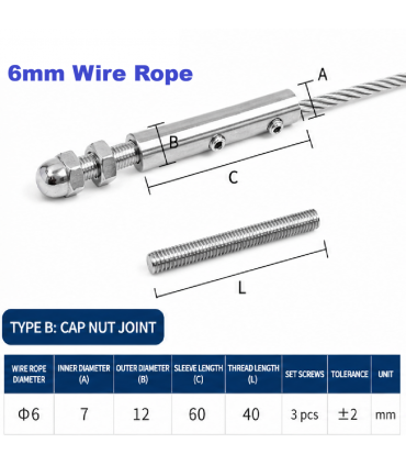 Stainless Steel Wire Rope Cap Nut Joint - 3mm - 6mm
