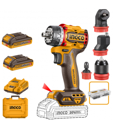Ingco CDLI206686 2 x 20V Lithium-Ion 66Nm Multi Head Drill Driver Set
