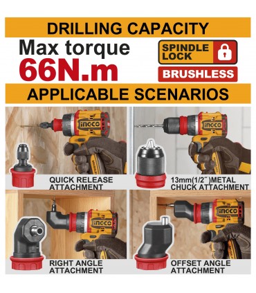 Ingco CDLI206686 2 x 20V Lithium-Ion 66Nm Multi Head Drill Driver Set