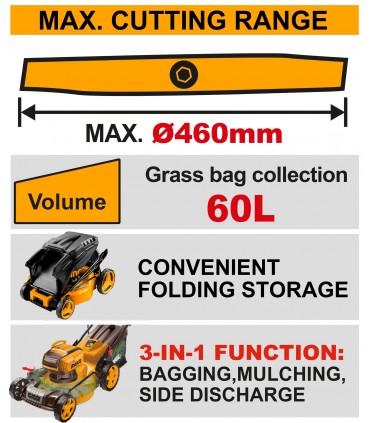 Ingco LMLI20185 2x20V(40V) 460mm Brushless Cordless Lawn Mower - Bare Unit