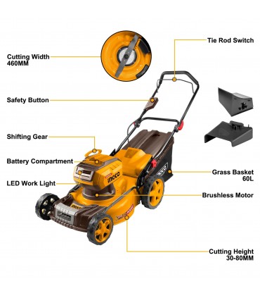 Ingco LMLI20185 2x20V(40V) 460mm Brushless Cordless Lawn Mower - Bare Unit